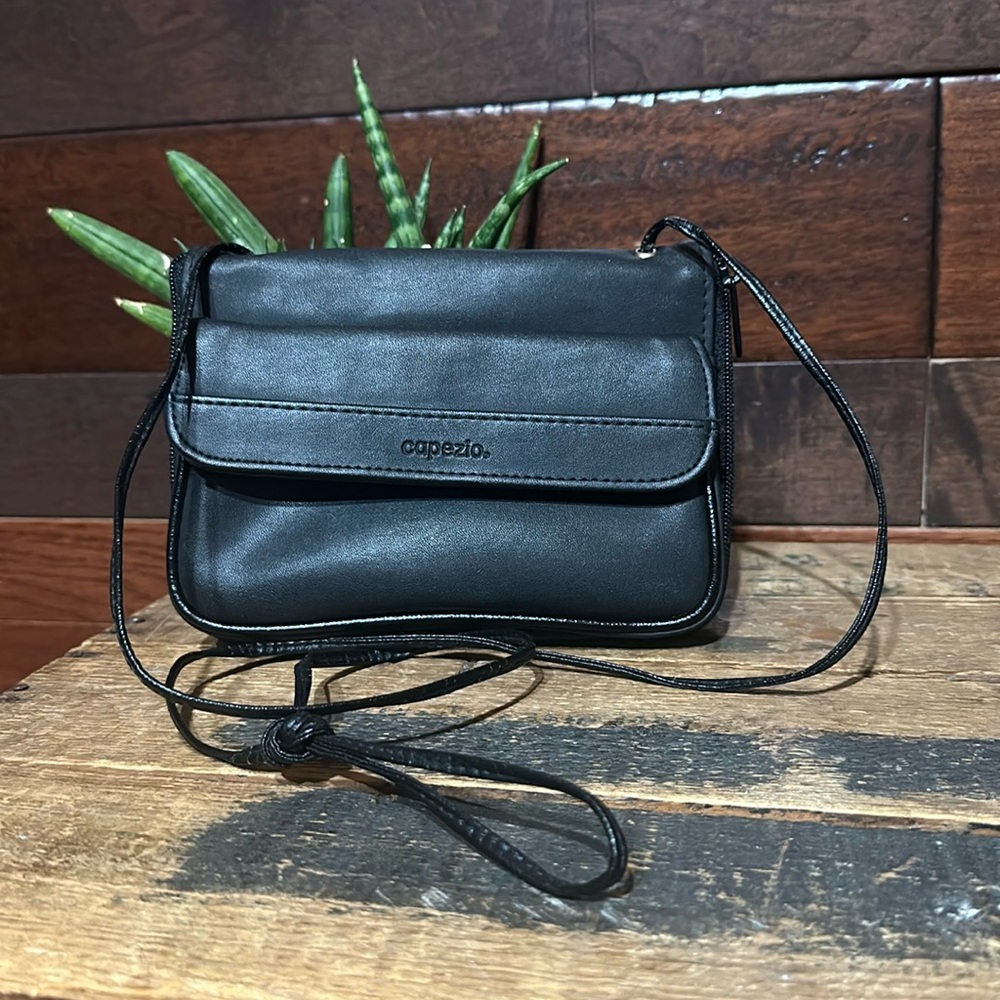 Vintage 80s Capezio Black Leather Crossbody Mini Bag